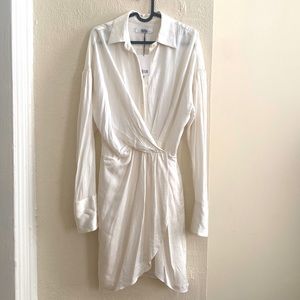 NWT Aiifos Ivory Satin Wrap Shirt Dress Small